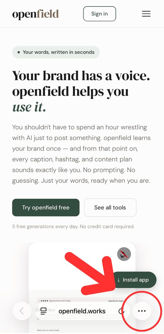 Tap the menu button in Safari